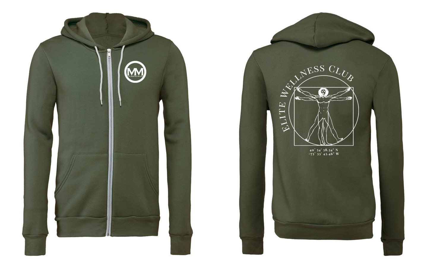 The Merkaba Method Zip Up Hoodie 3739 Military Green - White Logo