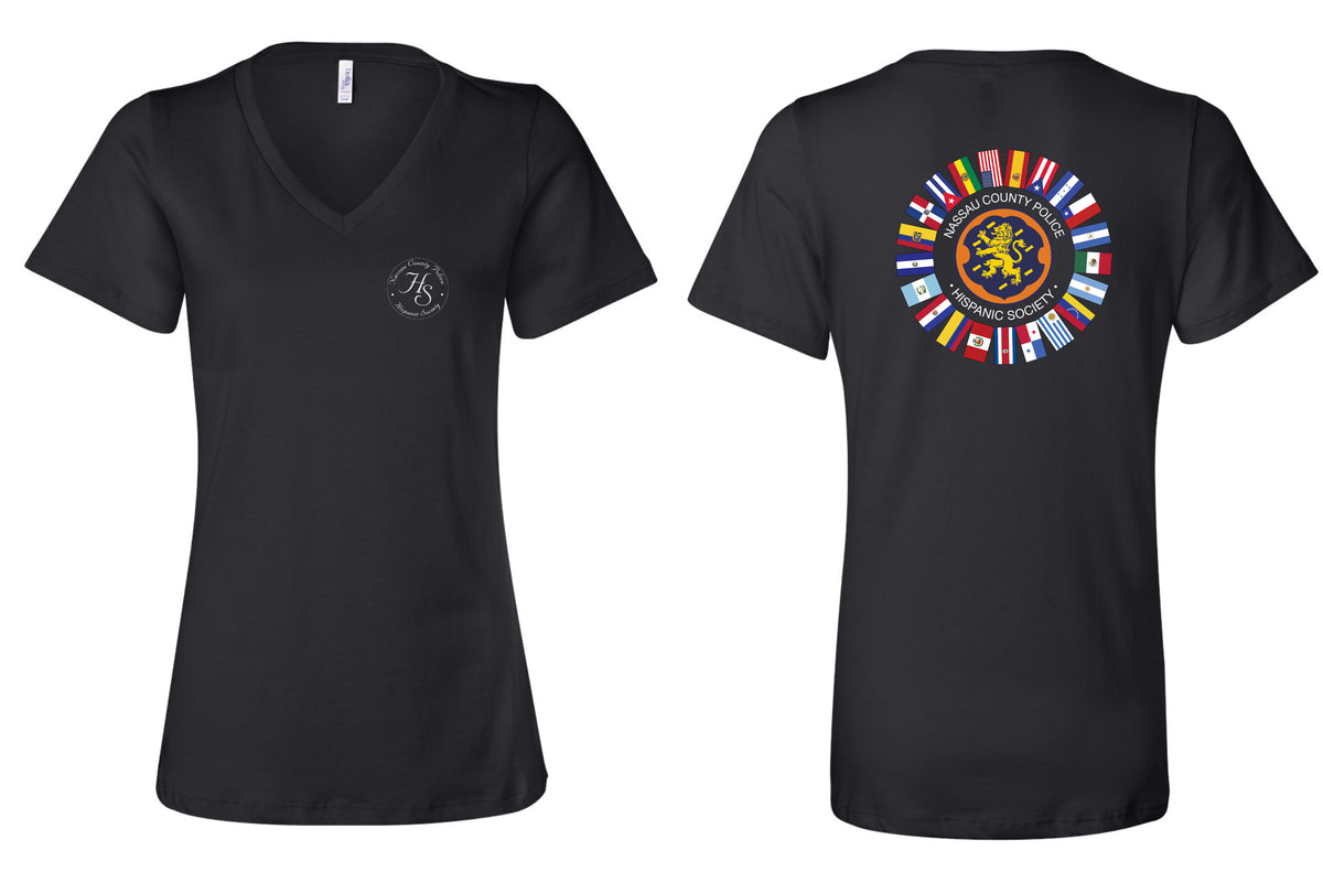 Nassau County Police Hispanic Society Flag Ornament Ladies V-Neck - 6405