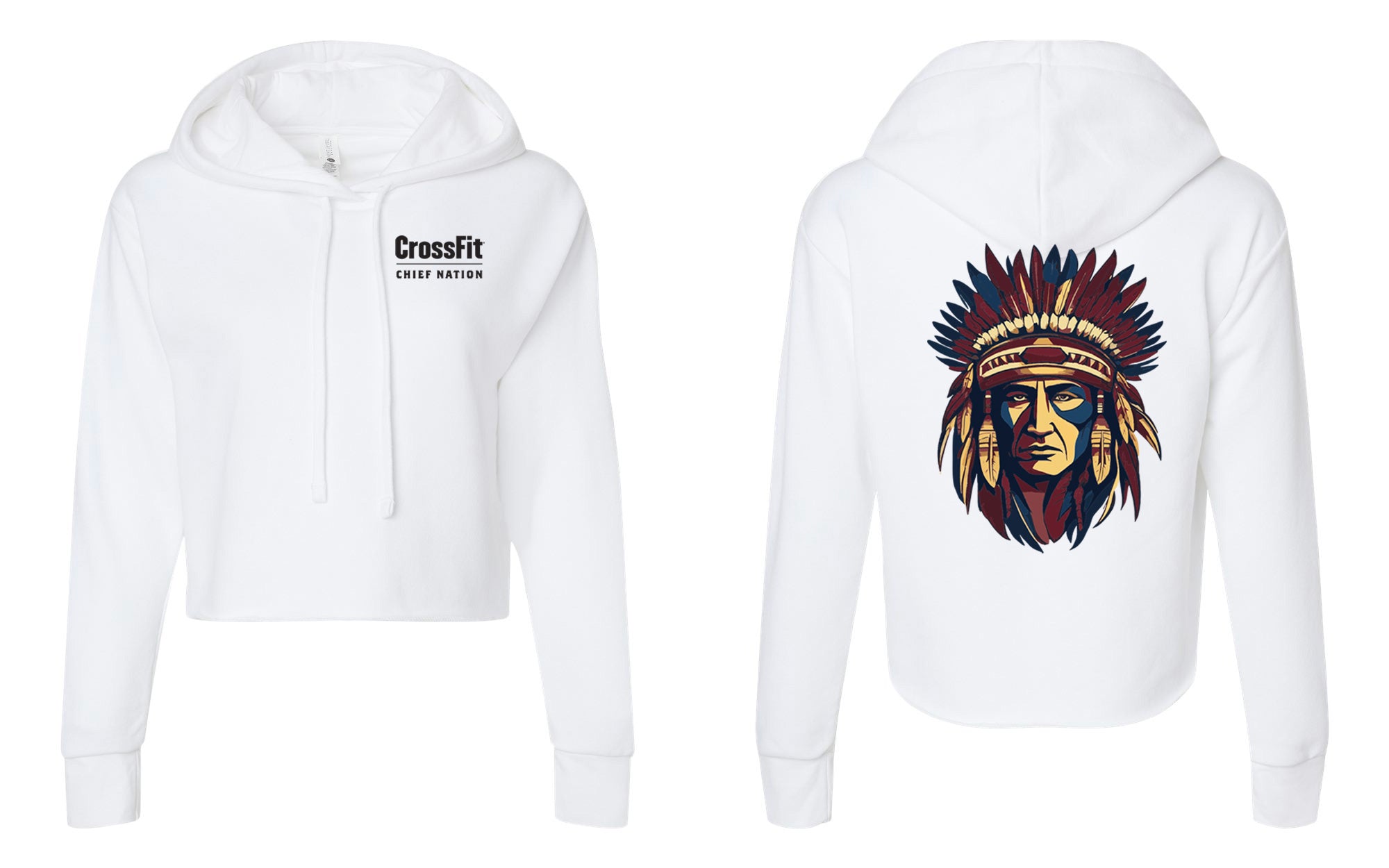 Crossfit Chief Nation Chief Head & Front Chest Logo Women's Laguna Sueded Raw Edge Crop Hoodie - 9384
